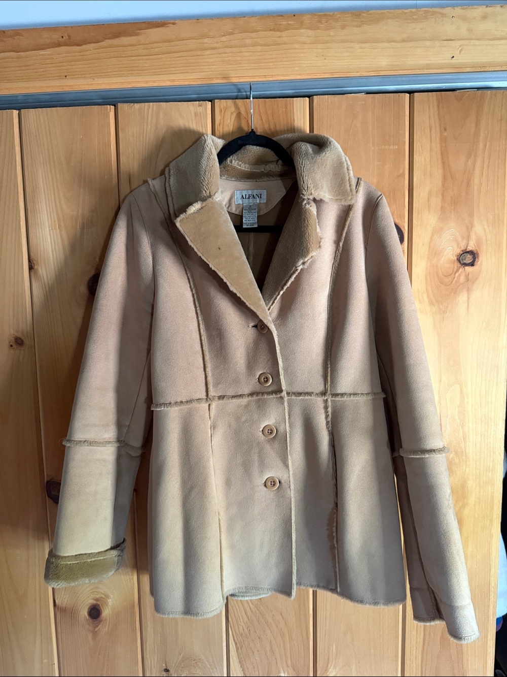 Alfani Tan Teddy-Fleece Button Front Jacket